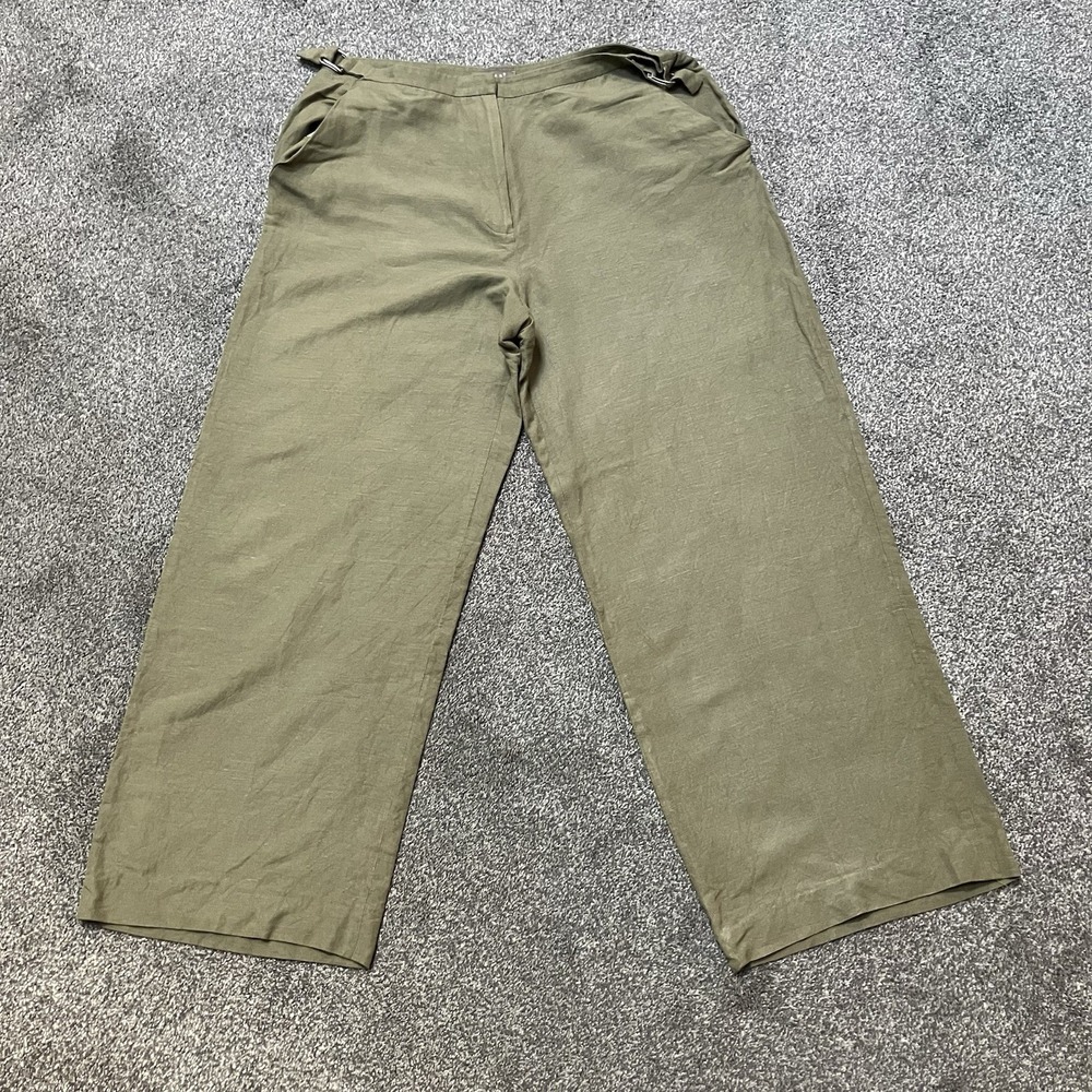 Kenar Size 10 Linen Rayon Blend Wide Leg Olive‎ Green Pants Women's